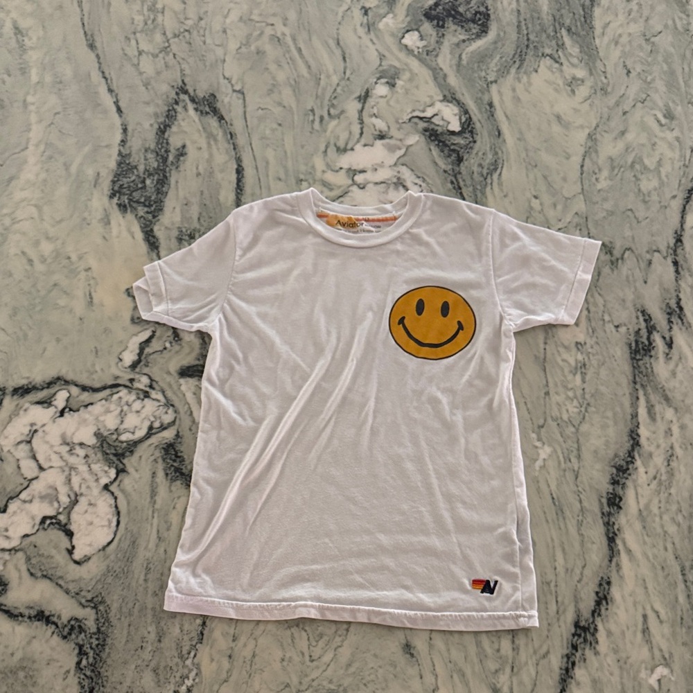 Aviator Nation White Tee with Yellow Smiley